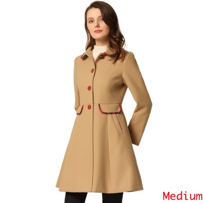 uxcell ロングコート 丸襟ジャケット コントラスト トリム シングルブレスト ウィンター レディース カーキ M uxcell ロングコート 丸襟ジャケット コントラスト トリム シングルブレスト ウィンター レディース カーキ M