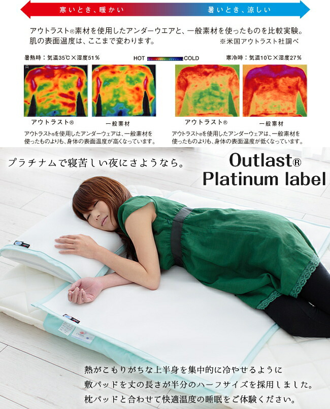 アウトラスト(R) プラチナム 敷パッド【ハーフ シングル 75x100cm】冷感 日本製