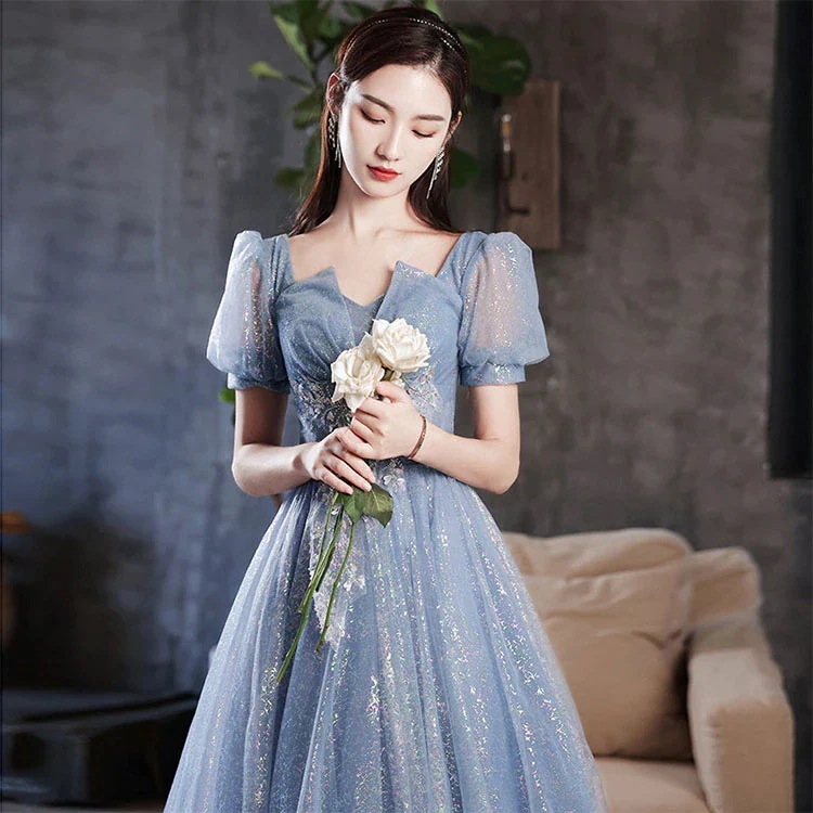 【急速出荷】人気 ロングドレス着痩せ 同窓会 結婚式 披露宴イブニングドレス ロングドレス ブルー ドレス ワイン赤 パフスリーブ Vネック 【急速出荷】人気 ロングドレス着痩せ 同窓会 結婚式 披露宴イブニングドレス ロングドレス ブルー ドレス ワイン赤 パフスリーブ Vネック