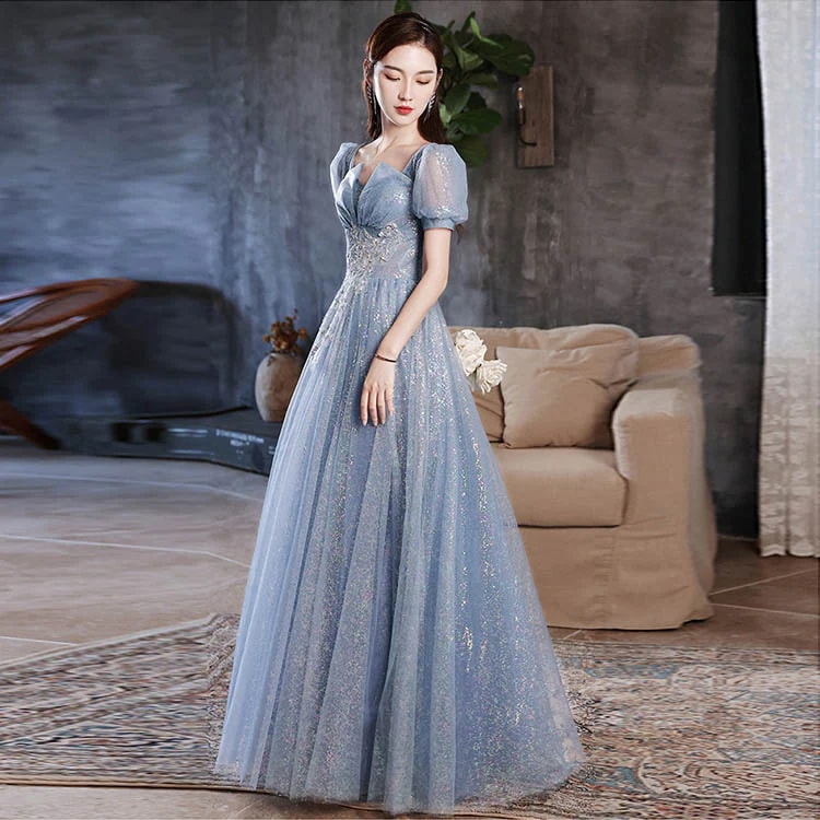 【急速出荷】人気 ロングドレス着痩せ 同窓会 結婚式 披露宴イブニングドレス ロングドレス ブルー ドレス ワイン赤 パフスリーブ Vネック 【急速出荷】人気 ロングドレス着痩せ 同窓会 結婚式 披露宴イブニングドレス ロングドレス ブルー ドレス ワイン赤 パフスリーブ Vネック