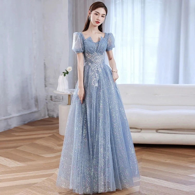 【急速出荷】人気 ロングドレス着痩せ 同窓会 結婚式 披露宴イブニングドレス ロングドレス ブルー ドレス ワイン赤 パフスリーブ Vネック 【急速出荷】人気 ロングドレス着痩せ 同窓会 結婚式 披露宴イブニングドレス ロングドレス ブルー ドレス ワイン赤 パフスリーブ Vネック