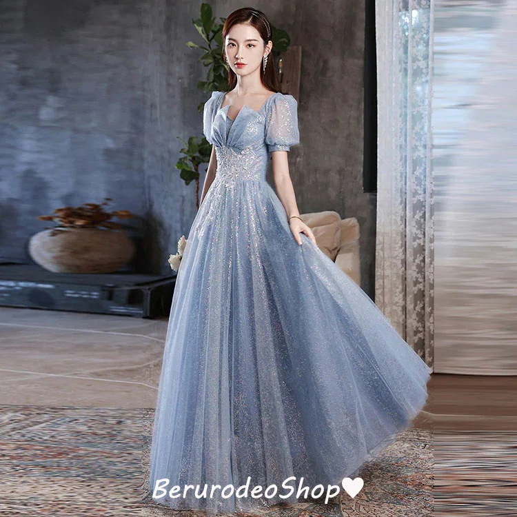 【急速出荷】人気 ロングドレス着痩せ 同窓会 結婚式 披露宴イブニングドレス ロングドレス ブルー ドレス ワイン赤 パフスリーブ Vネック 【急速出荷】人気 ロングドレス着痩せ 同窓会 結婚式 披露宴イブニングドレス ロングドレス ブルー ドレス ワイン赤 パフスリーブ Vネック