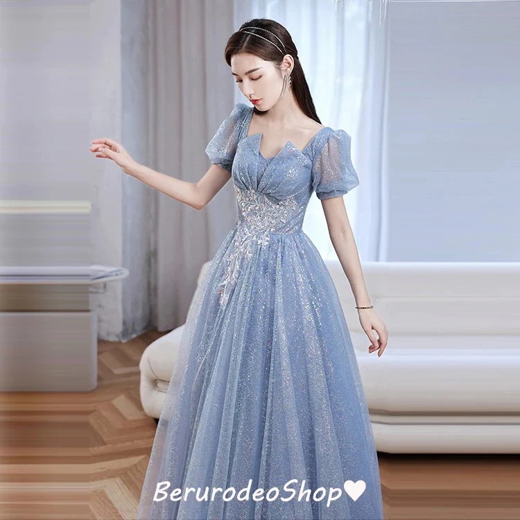 【急速出荷】人気 ロングドレス着痩せ 同窓会 結婚式 披露宴イブニングドレス ロングドレス ブルー ドレス ワイン赤 パフスリーブ Vネック 【急速出荷】人気 ロングドレス着痩せ 同窓会 結婚式 披露宴イブニングドレス ロングドレス ブルー ドレス ワイン赤 パフスリーブ Vネック