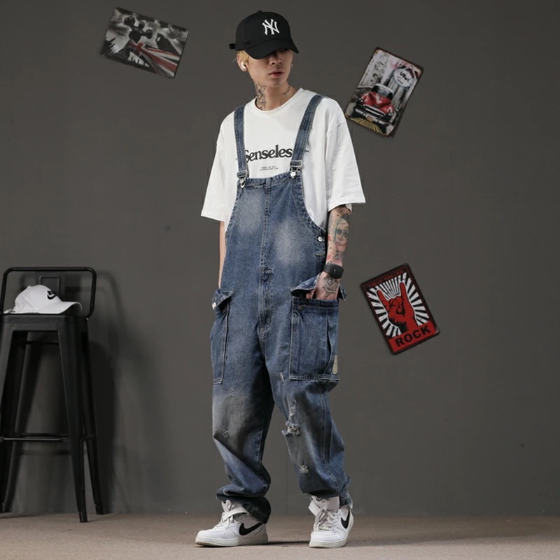 オーバーオール メンズ サロペット デニム ストレートフィット ゆったり つなぎ ツナギ メンズ デニム ジーンズ カーゴパンツ ロングパンツ M L XL 2XL ユニセックス大きいサイズ b系 ヒ