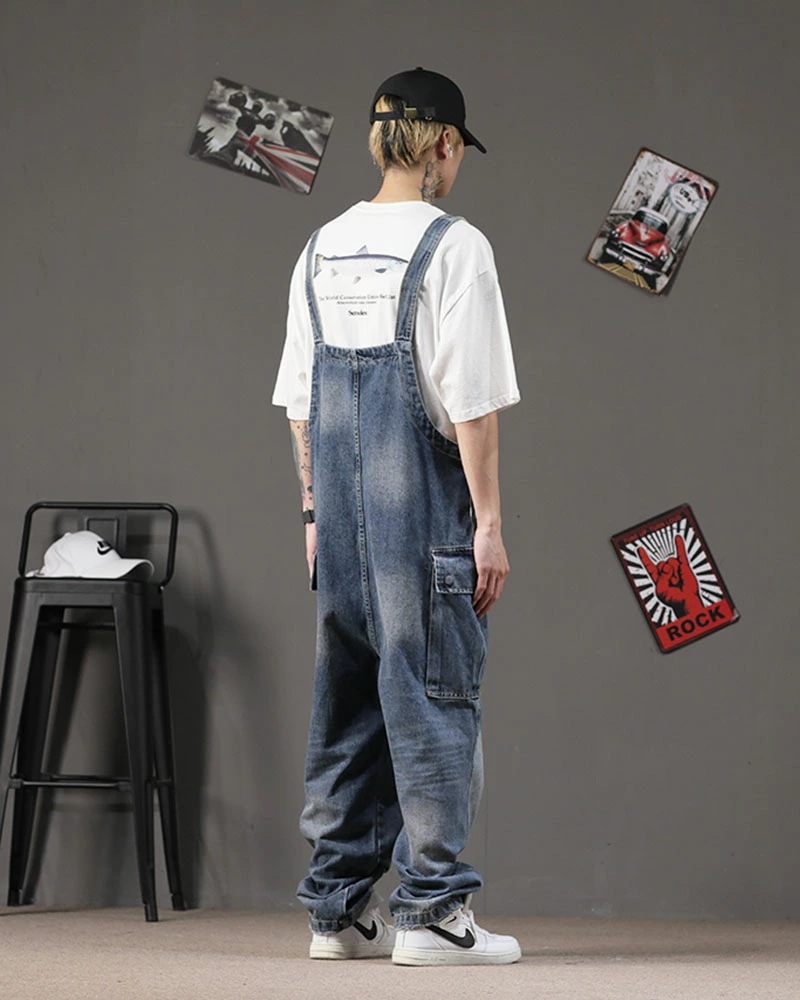 オーバーオール メンズ サロペット デニム ストレートフィット ゆったり つなぎ ツナギ メンズ デニム ジーンズ カーゴパンツ ロングパンツ M L XL 2XL ユニセックス大きいサイズ b系 ヒ