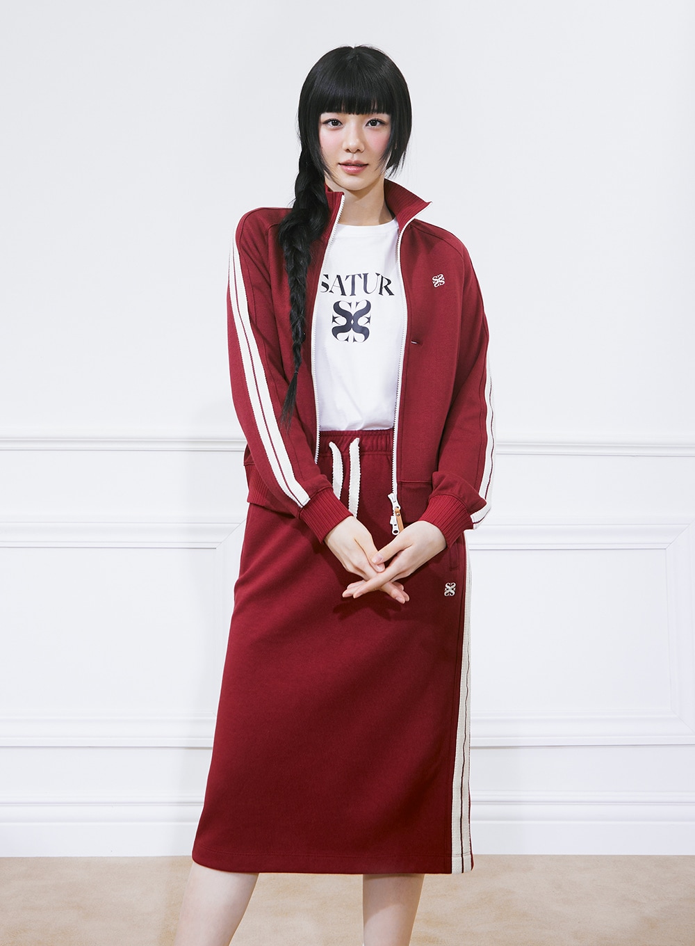 ◆SATUR◆ W Lawton velor track zip-up jacket burgundy SA243W W) Lawton Velour Track Zip-up Jacket - Burgundy