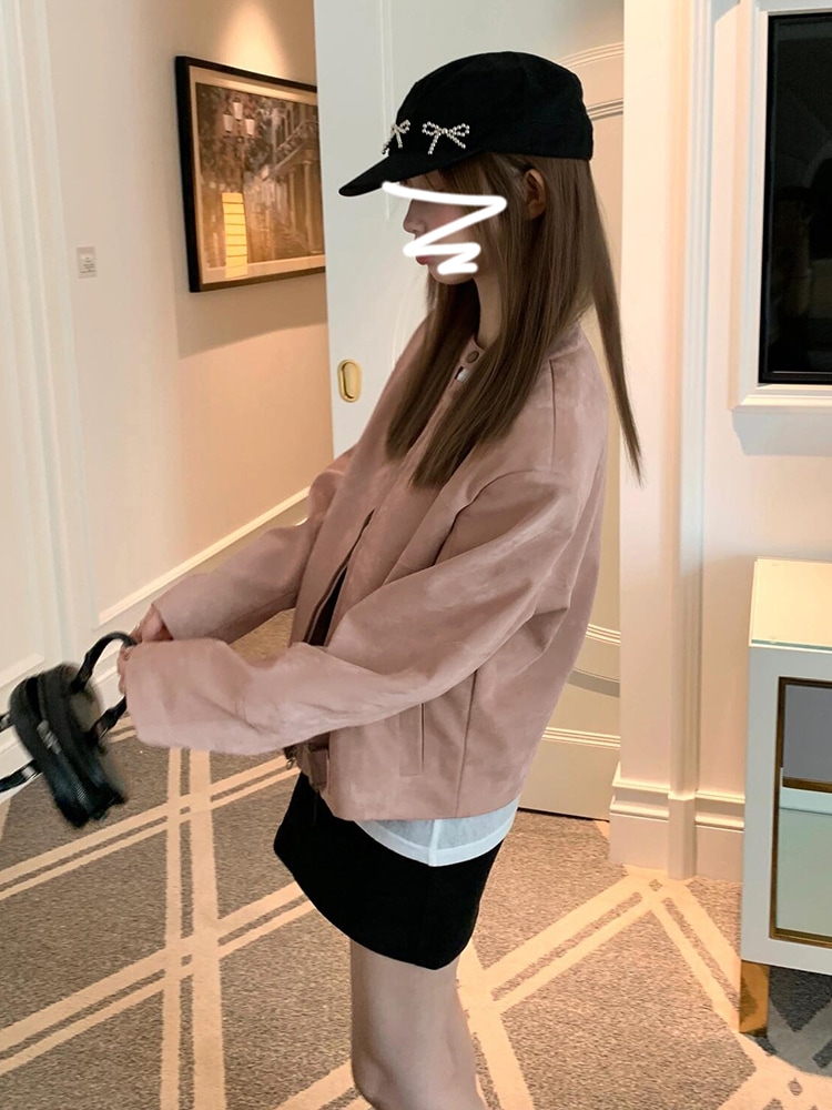 アメリカンレトロレザージャケット女性用2024秋冬ハイエンドスモールルーズカーディガンジャケットトップ mdprevattcaulkingandwaterproofing.com