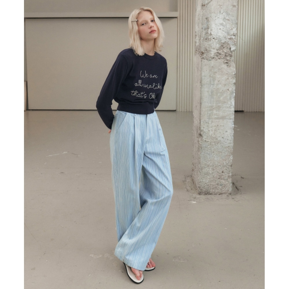 シティブリーズチェーンステッチレタリングニット_ネイビー