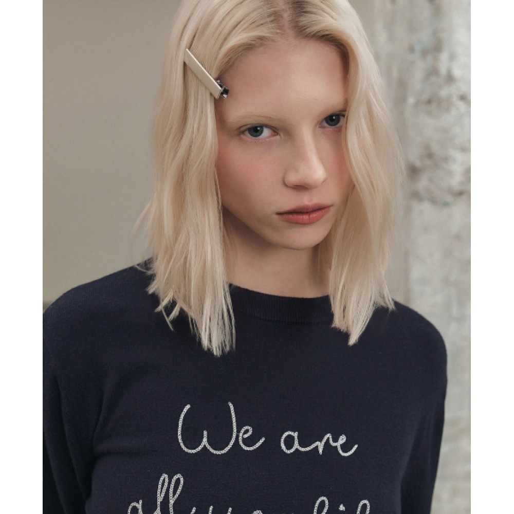 シティブリーズチェーンステッチレタリングニット_ネイビー