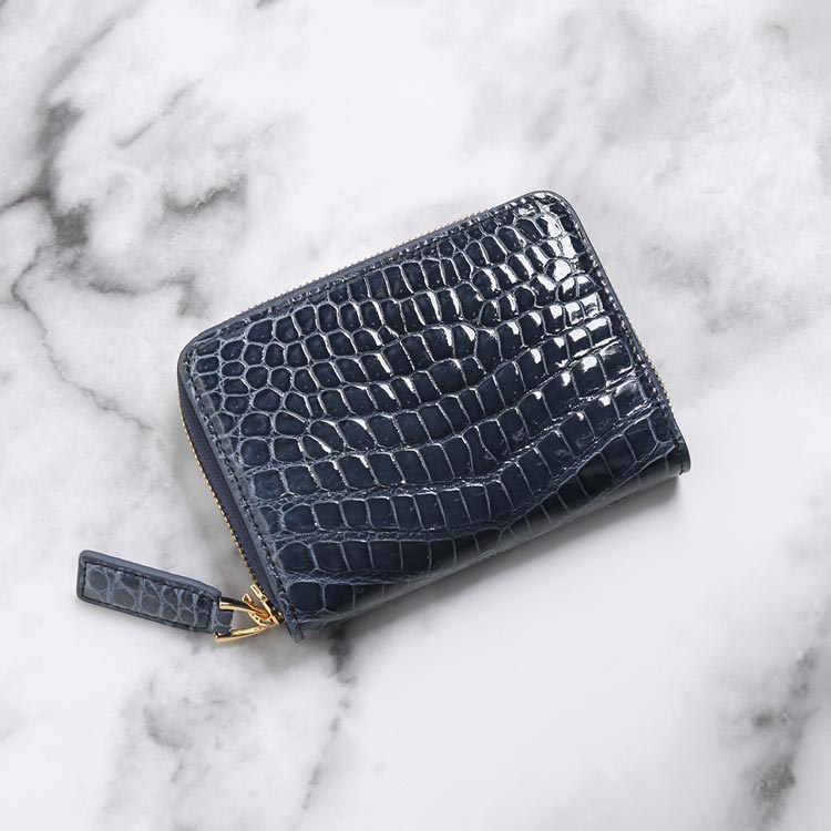 クロコダイル ミニ財布 メンズ 本革 シャイニング 加工 ラウンドファスナー 小銭入れ コンパクト 二つ折り財布 折財布 男性 彼氏 プレゼント ギフト 春財布 高級 (06001750-mens-1