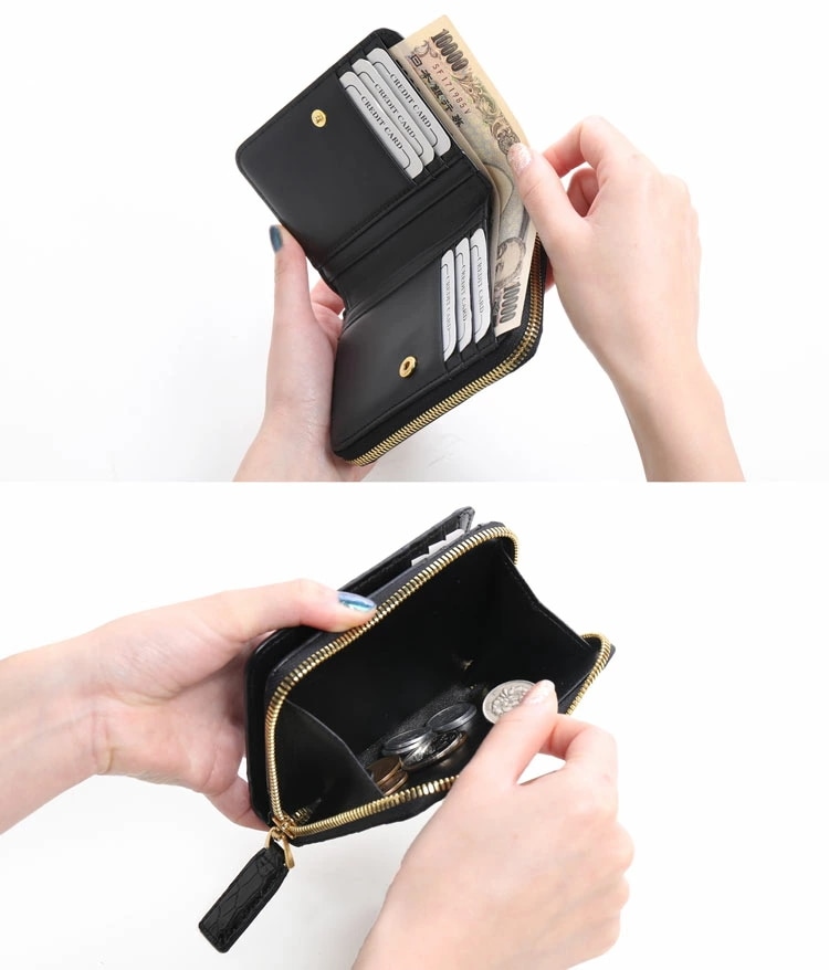 クロコダイル ミニ財布 メンズ 本革 シャイニング 加工 ラウンドファスナー 小銭入れ コンパクト 二つ折り財布 折財布 男性 彼氏 プレゼント ギフト 春財布 高級 (06001750-mens-1