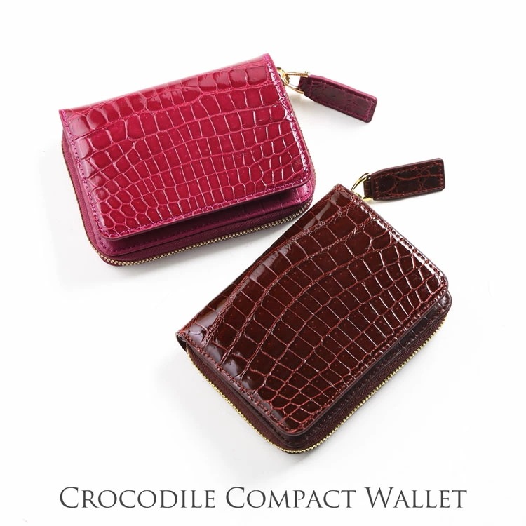クロコダイル ミニ財布 メンズ 本革 シャイニング 加工 ラウンドファスナー 小銭入れ コンパクト 二つ折り財布 折財布 男性 彼氏 プレゼント ギフト 春財布 高級 (06001750-mens-1
