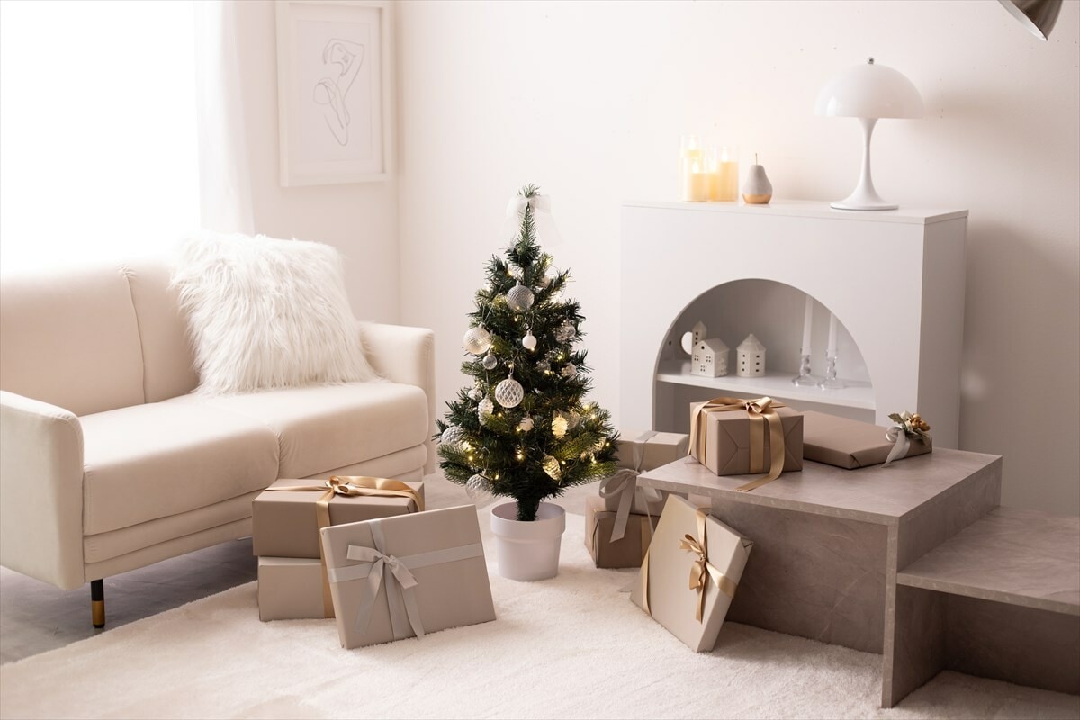 【【高さ90cm】Moi クリスマスツリー オーナメントセット】クリスマス ツリー オーナメント セット クリア ラメ 飾り LEDライト付き ミニツリー 卓上