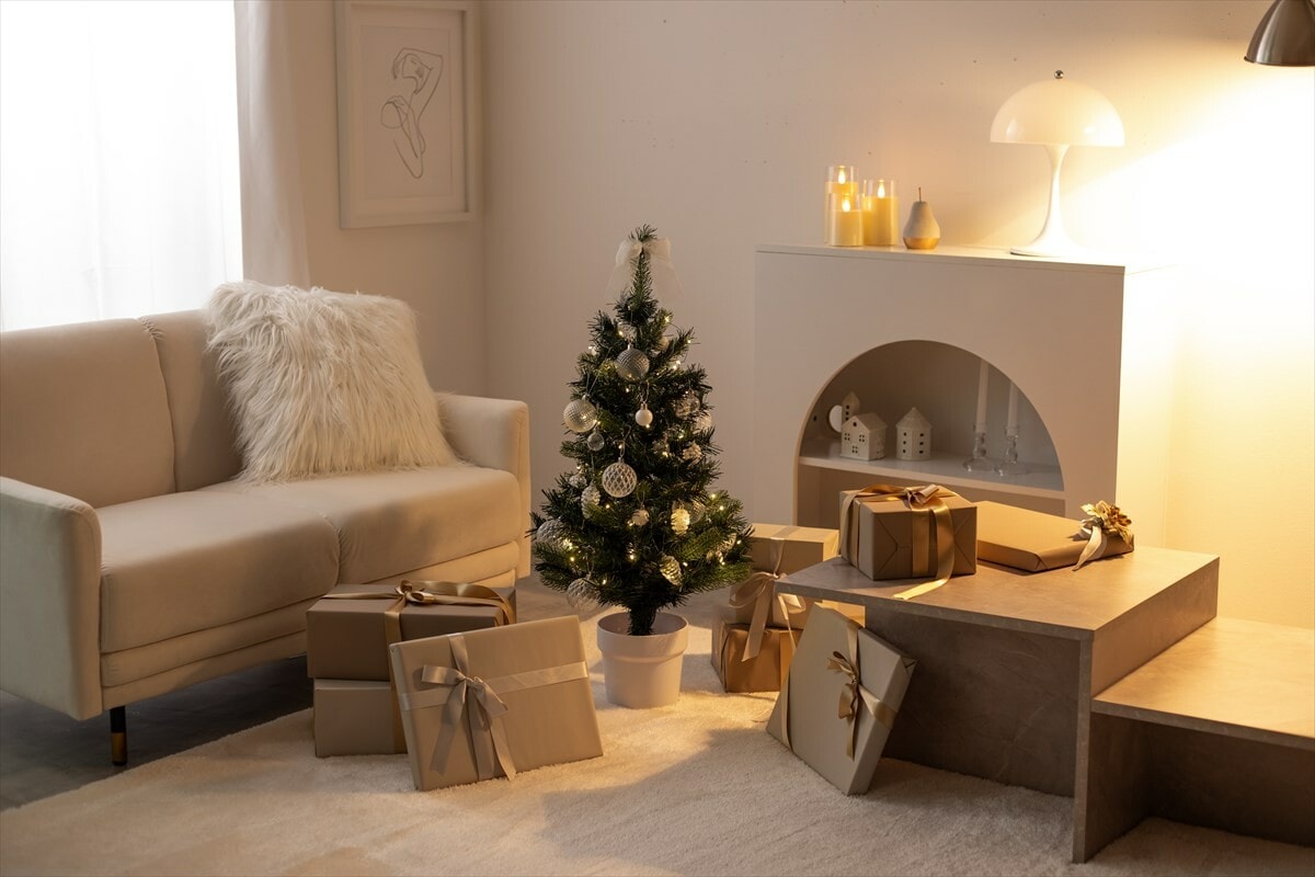 【【高さ90cm】Moi クリスマスツリー オーナメントセット】クリスマス ツリー オーナメント セット クリア ラメ 飾り LEDライト付き ミニツリー 卓上