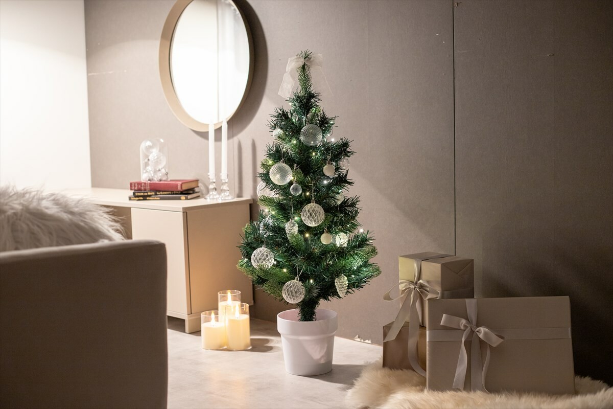 【【高さ90cm】Moi クリスマスツリー オーナメントセット】クリスマス ツリー オーナメント セット クリア ラメ 飾り LEDライト付き ミニツリー 卓上