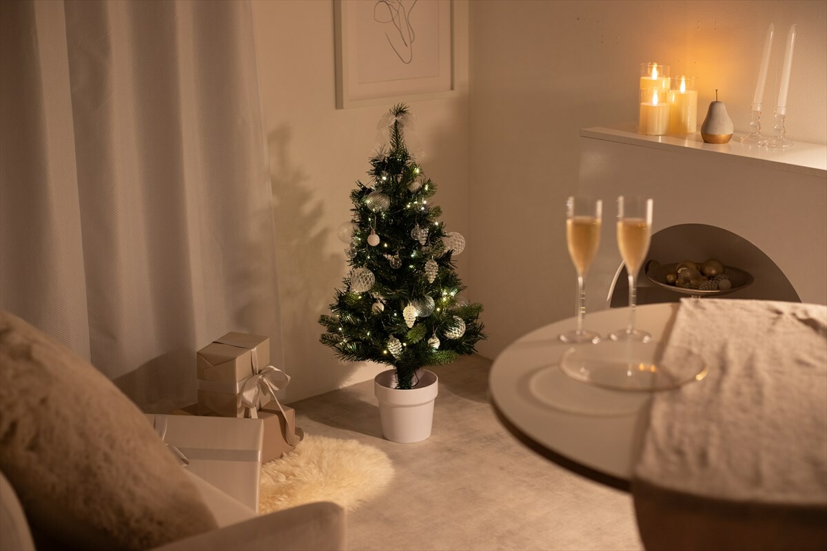 【【高さ90cm】Moi クリスマスツリー オーナメントセット】クリスマス ツリー オーナメント セット クリア ラメ 飾り LEDライト付き ミニツリー 卓上