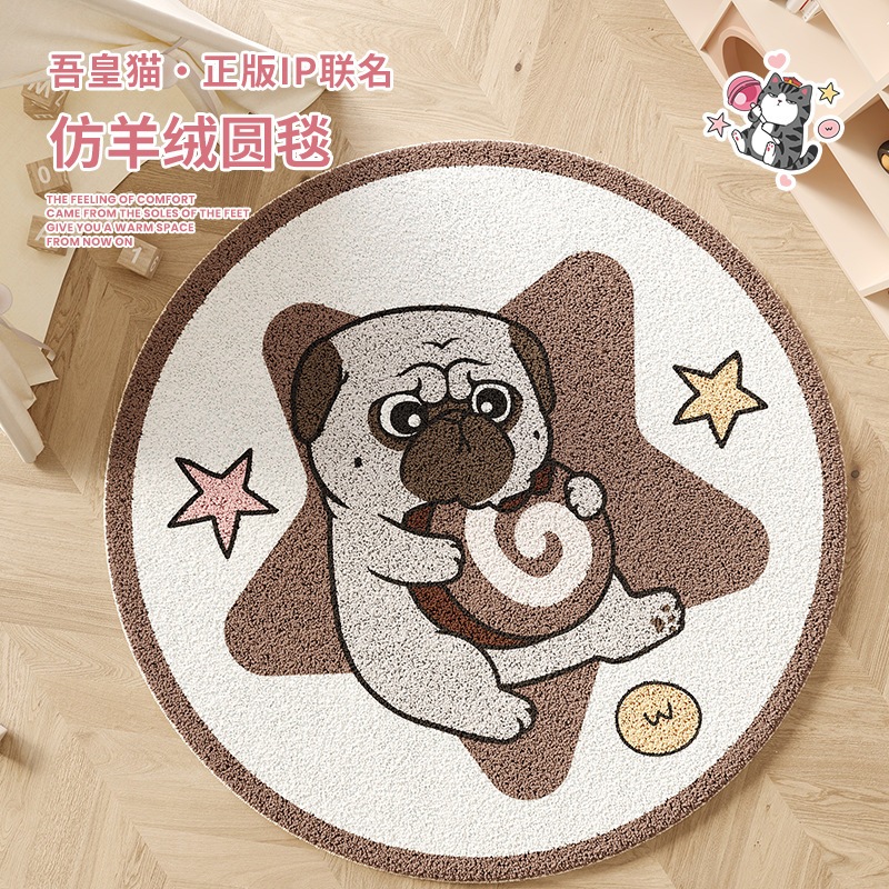 私の皇帝バザールブラックカートゥーンチルドレンズルームラウンドフロアマットかわいい女の子のフットマットベッドルームラウンドブランケット