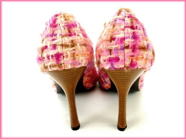 パンプス #M ツイード ピンク パープル ライトブラウン 中古 パンプス #M ツイード ピンク パープル ライトブラウン 中古