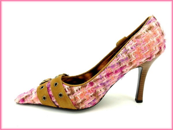 パンプス #M ツイード ピンク パープル ライトブラウン 中古 パンプス #M ツイード ピンク パープル ライトブラウン 中古
