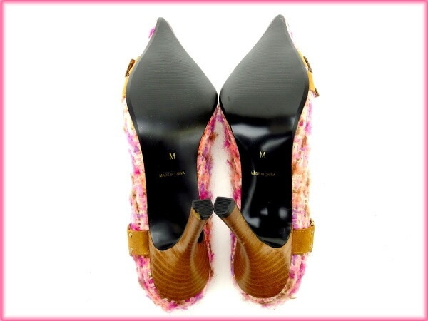 パンプス #M ツイード ピンク パープル ライトブラウン 中古 パンプス #M ツイード ピンク パープル ライトブラウン 中古