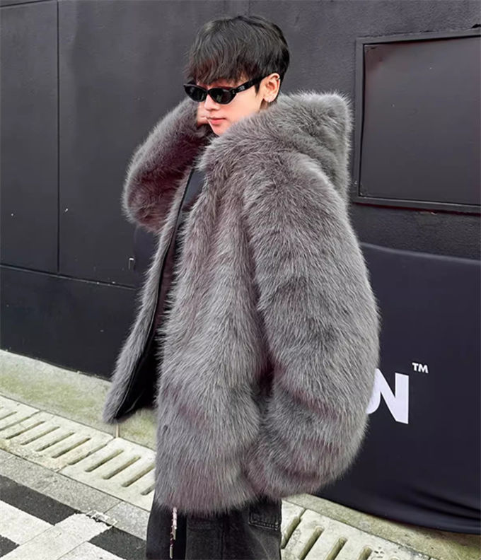 ファーコート メンズ 毛皮コート ショットコート アウター フォクス毛皮 フェイクファー ボアジャケット ジップアップ 厚手 フドー付き おしゃれ 暖かい 大きいサイズ 冬 冬物 贅沢 上品 ファッシ