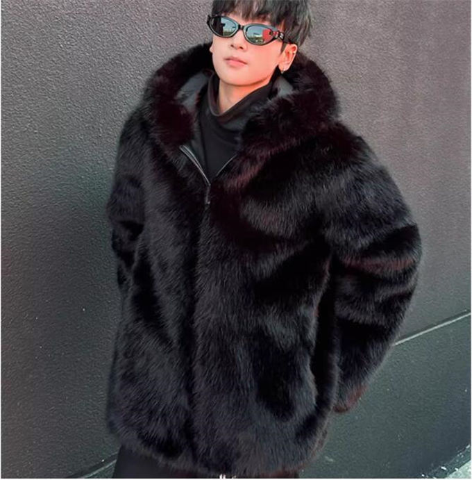 ファーコート メンズ 毛皮コート ショットコート アウター フォクス毛皮 フェイクファー ボアジャケット ジップアップ 厚手 フドー付き おしゃれ 暖かい 大きいサイズ 冬 冬物 贅沢 上品 ファッシ