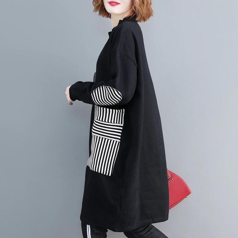 ロンT冬服の新型洋気ワンピースの大きいサイズ裹起毛スウエットワンピース上着ファットマミーガーディアン