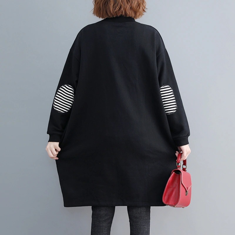 ロンT冬服の新型洋気ワンピースの大きいサイズ裹起毛スウエットワンピース上着ファットマミーガーディアン