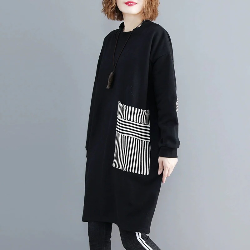 ロンT冬服の新型洋気ワンピースの大きいサイズ裹起毛スウエットワンピース上着ファットマミーガーディアン