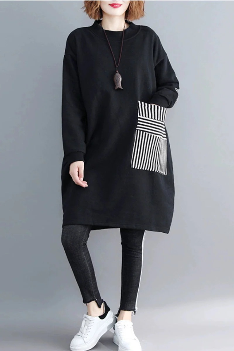 ロンT冬服の新型洋気ワンピースの大きいサイズ裹起毛スウエットワンピース上着ファットマミーガーディアン