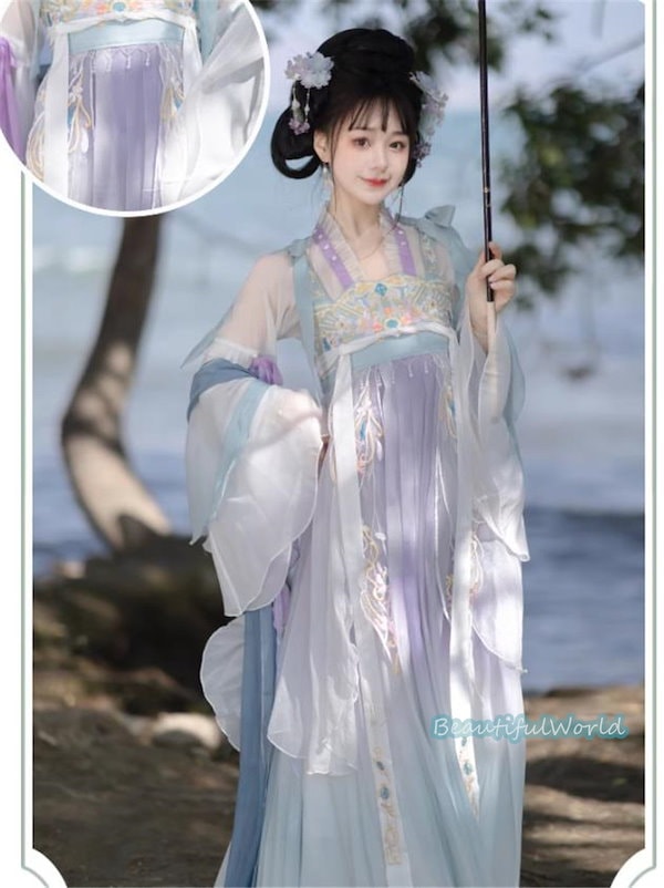 漢服 仙女風 トップス ロングドレス ショール 長リボンx2 コスプレセット ショール 漢服 トップス 仙女風 長リボンx2 コスプレセット ロングドレス
