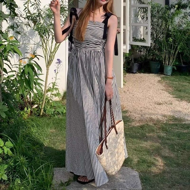 ワンピース レディース ショルダーリボンワンピース ストライプノースリーブワンピース 大人可愛い ママコーデ 韓国 人気 トレンド 新作 20代 30代 40代 きれいめ レトロ シンプル お出かけ ワンピース レディース ショルダーリボンワンピース ストライプノースリーブワンピース 大人可愛い ママコーデ 韓国 人気 トレンド 新作 20代 30代 40代 きれいめ レトロ シンプル お出かけ