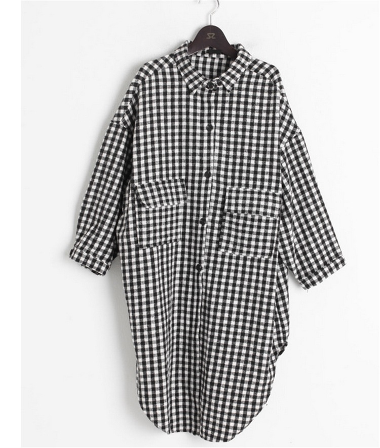 モノトーン ギンガムチェック オーバーサイズシャツ レディース トップス ロング 丈長め 長袖 襟付き 角襟 ストレート 前開き 綿 コットン 大人可愛い きれいめ シンプル 上品 おしゃれ