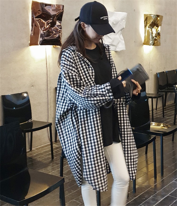 モノトーン ギンガムチェック オーバーサイズシャツ レディース トップス ロング 丈長め 長袖 襟付き 角襟 ストレート 前開き 綿 コットン 大人可愛い きれいめ シンプル 上品 おしゃれ