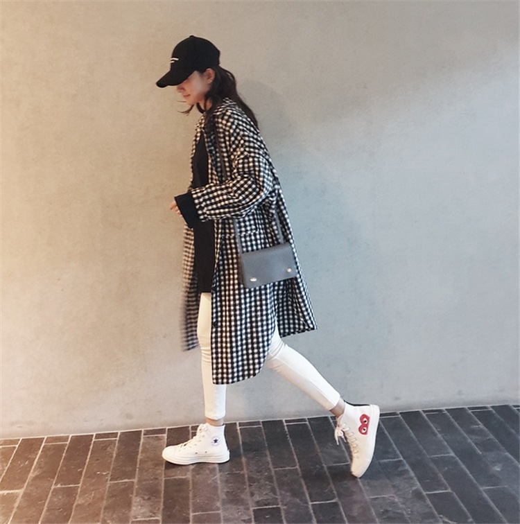 モノトーン ギンガムチェック オーバーサイズシャツ レディース トップス ロング 丈長め 長袖 襟付き 角襟 ストレート 前開き 綿 コットン 大人可愛い きれいめ シンプル 上品 おしゃれ