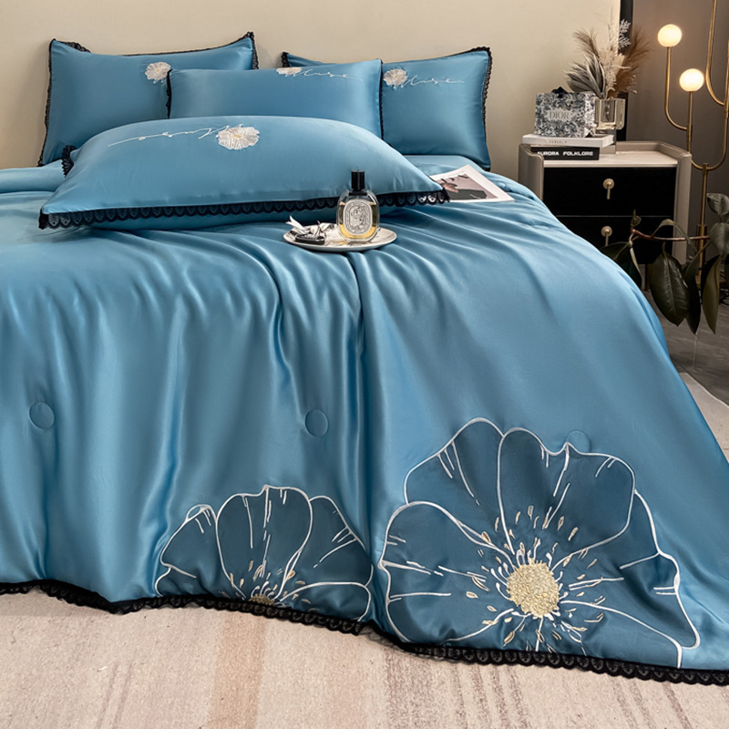 Nantong Home Textile Wholesale Ice Silk Embroidered Summer Cool Quilt 3 4ピースセットセットシングルウォッシュシルクエアコンキル Nantong Home Textile Wholesale Ice Silk Embroidered Summer Cool Quilt 3 4ピースセットセットシングルウォッシュシルクエアコンキル