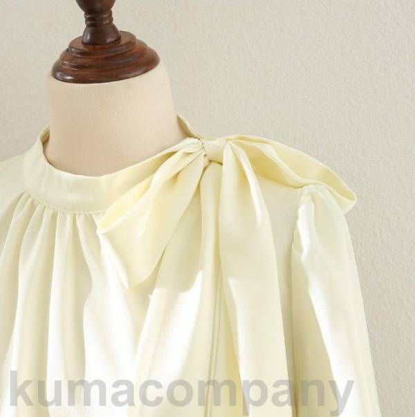 ボウタイ リボン ブラウス レディース トップス 長袖 ハイネック スタンドカラー シャツブラウス パフスリーブ きれいめ お呼ばれ 大きいサイズ 通勤服 オフィス カジュアル 上品 km