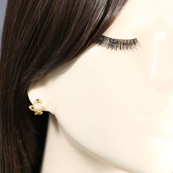 K18 18金 YG イヤリング パール (真珠) ダイヤ 0.02×2 中古