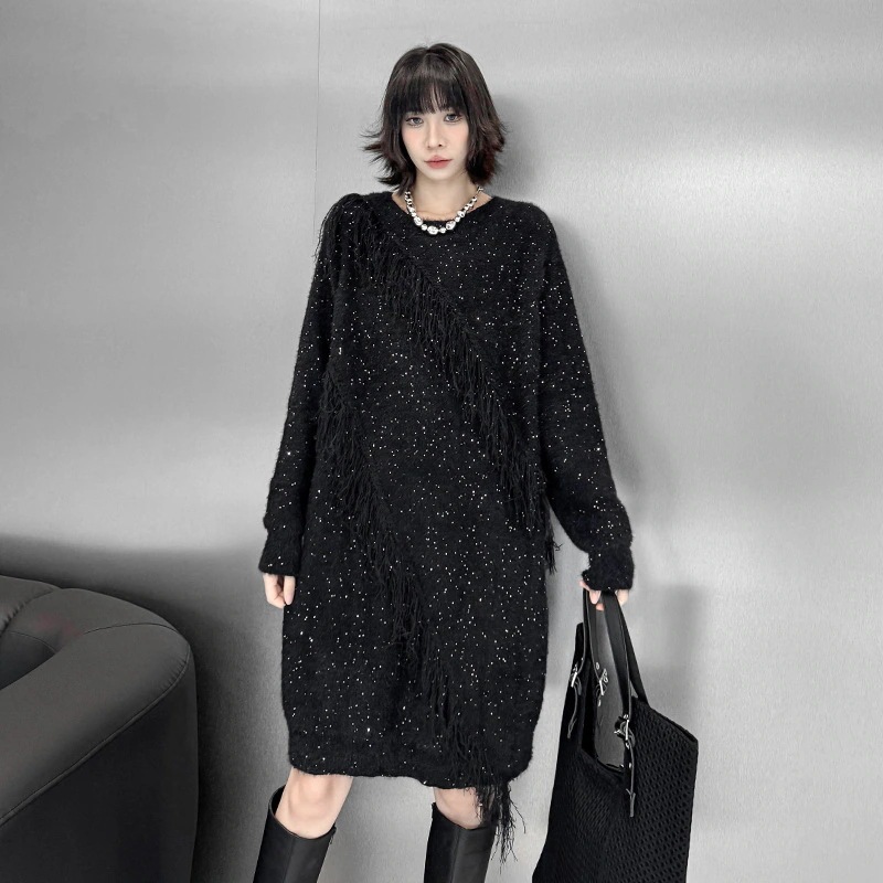 [急速出荷]レディース おしゃれ セーター ニットワンピース キラキラ ロングニット 2025春