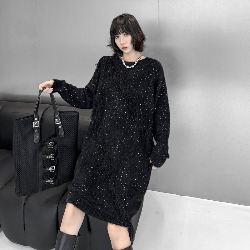 [急速出荷]レディース おしゃれ セーター ニットワンピース キラキラ ロングニット 2025春