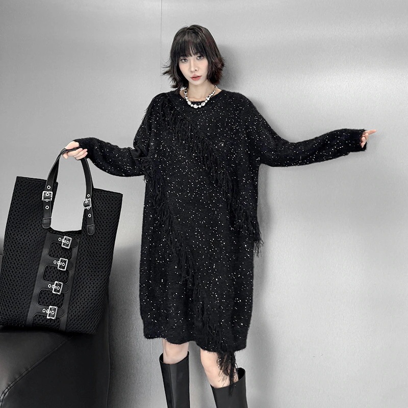 [急速出荷]レディース おしゃれ セーター ニットワンピース キラキラ ロングニット 2025春