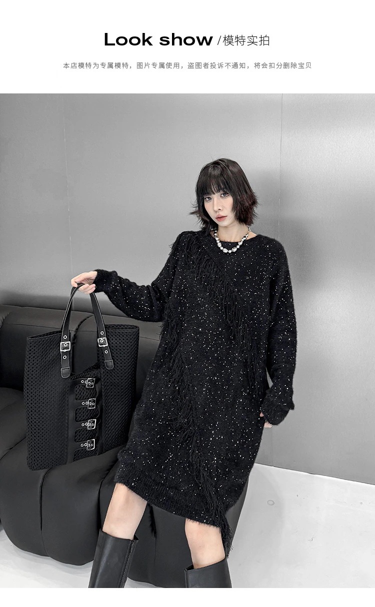 [急速出荷]レディース おしゃれ セーター ニットワンピース キラキラ ロングニット 2025春