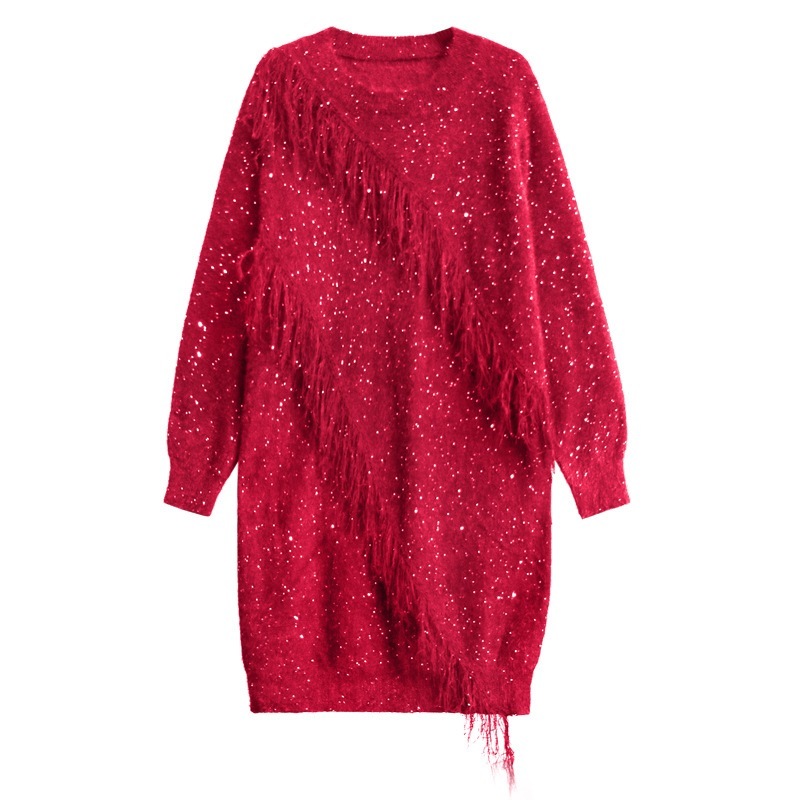 [急速出荷]レディース おしゃれ セーター ニットワンピース キラキラ ロングニット 2025春