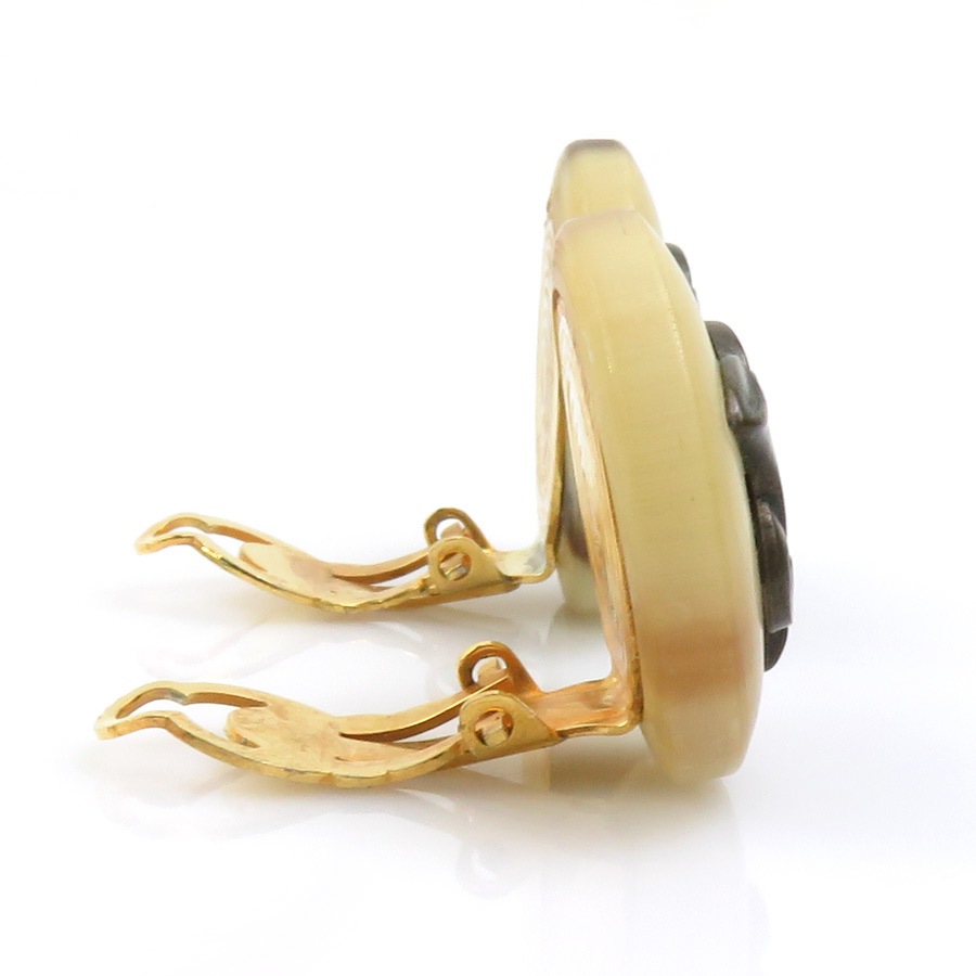 エルメス HERMES イヤリング バッファローホーン/メタル ベージュブラウン/ゴールド レディース e60668a