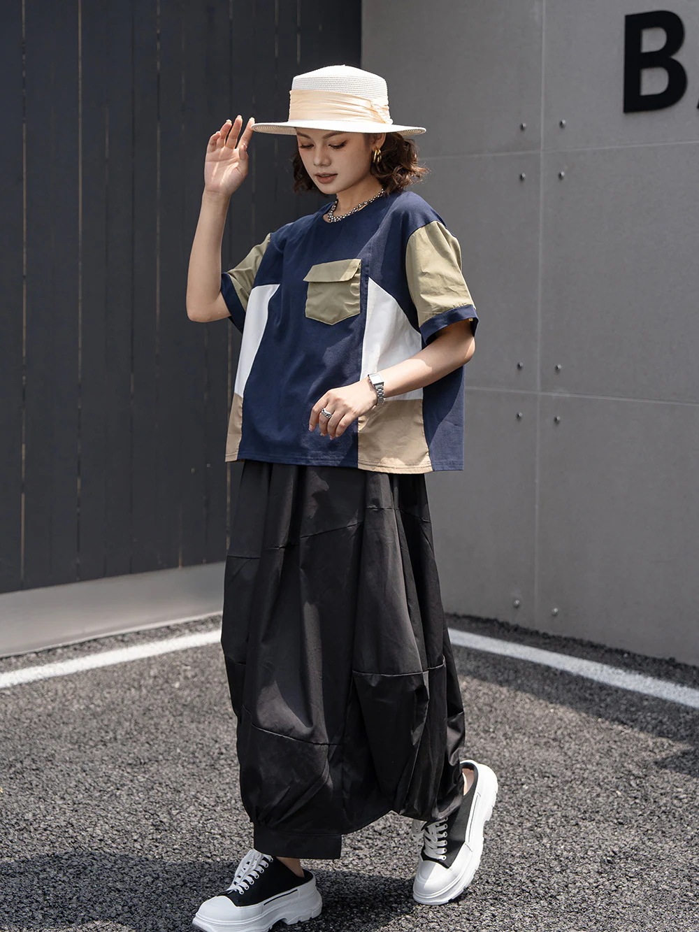 アメリカのレトロ大きいサイズ tシャツ個性的切り替え上着tシャツ レディース