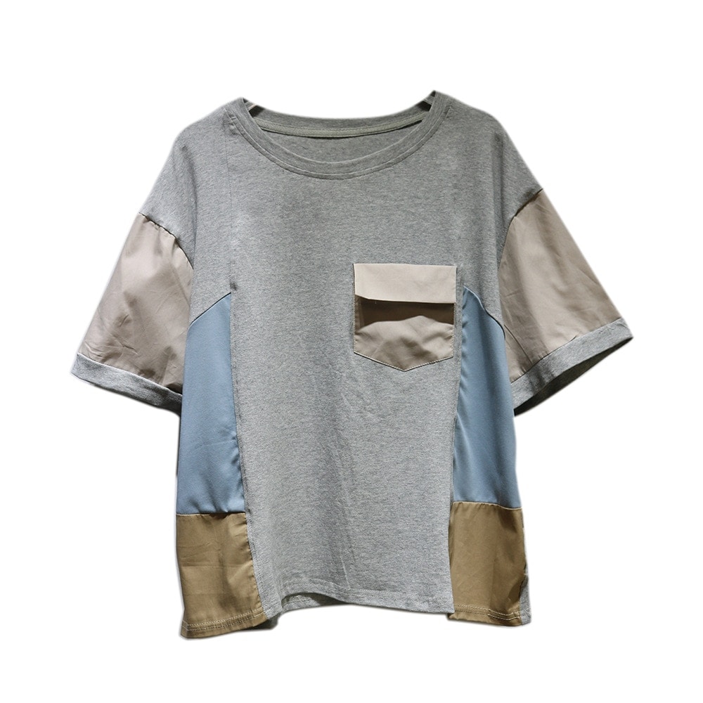 アメリカのレトロ大きいサイズ tシャツ個性的切り替え上着tシャツ レディース