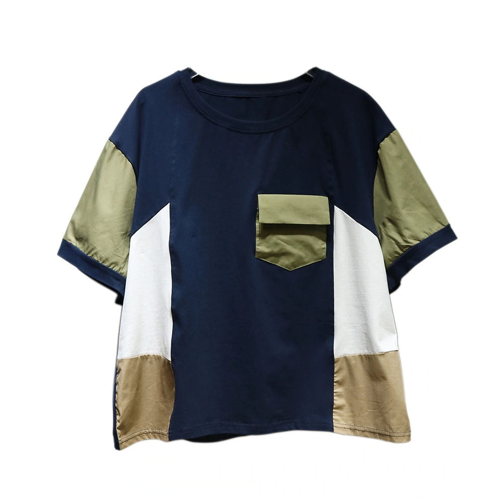 アメリカのレトロ大きいサイズ tシャツ個性的切り替え上着tシャツ レディース