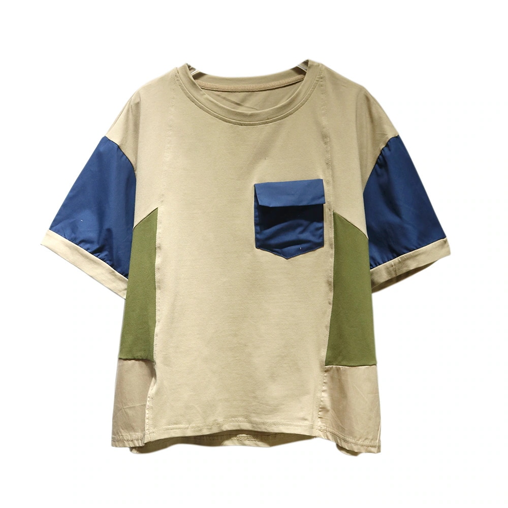 アメリカのレトロ大きいサイズ tシャツ個性的切り替え上着tシャツ レディース