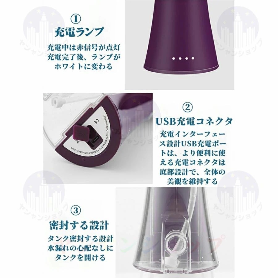 口腔洗浄器 歯垢除去 電動ジェットウォッシャー 口腔洗浄機 口腔ケア 携帯型 歯ブラシ 初心者向け 3段階モード IPX7防水 USB充電