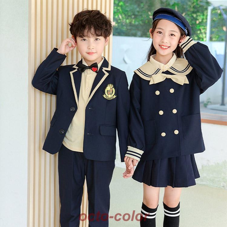 【ROSEBLINK】フォーマル スーツネイビー 紺 ベージュ男の子女の子 ２点セット３点セット ブローチ 子供服 キッズ 入学式 卒園式 お受験 発表会 結婚式 長袖 パンツ ズボン